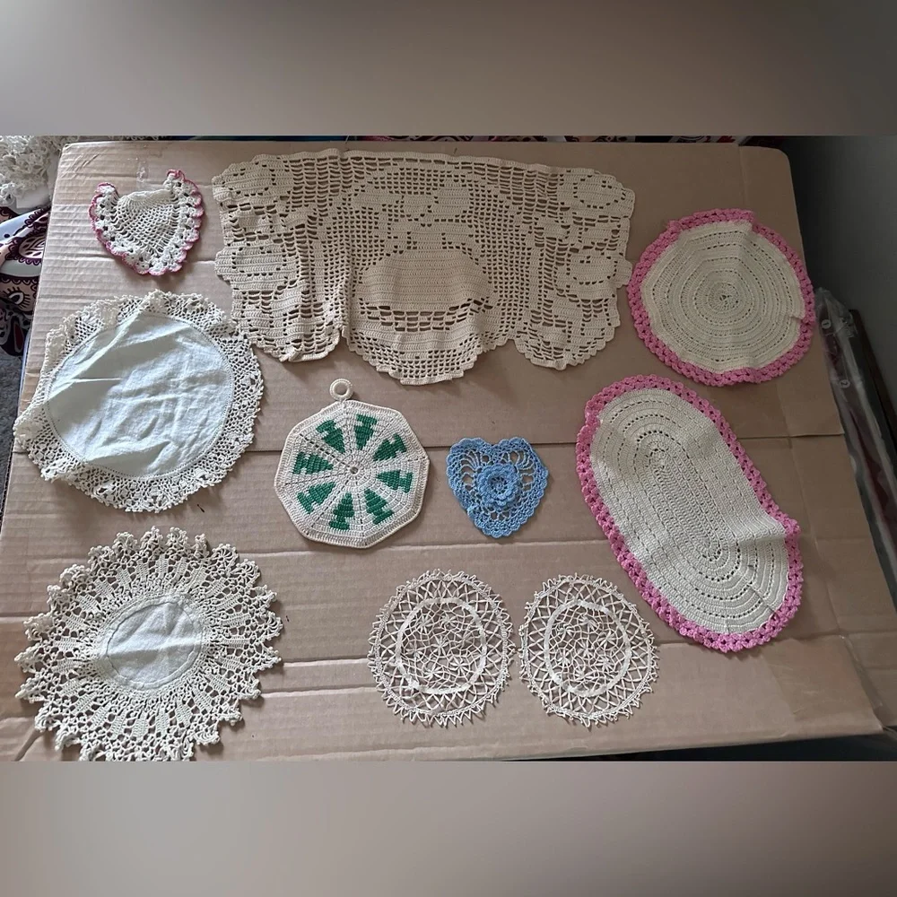 Handmade Crochet Doilies etc lot of 10 Vintage